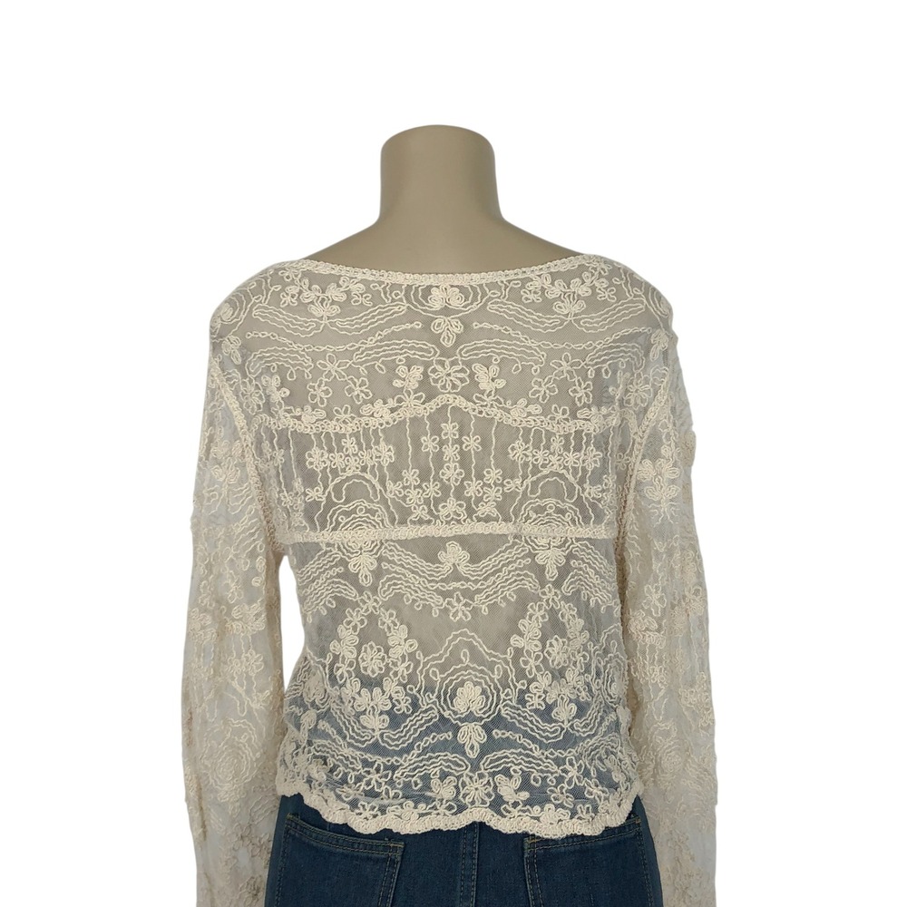 Cream Floral Crochet Lace Button Up Cardigan Size Medium Y2K Fairy Boho Festival - Picture 6 of 11